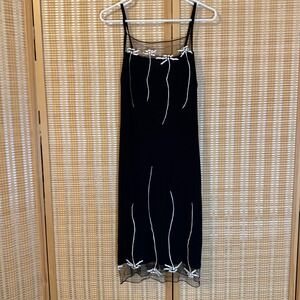 Vintage Cache Black Floral Embroidered Mesh Midi Dress Sheath Sleeveless Size 8